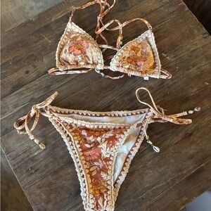 Floral Lace Trim Bikini Set NWOT